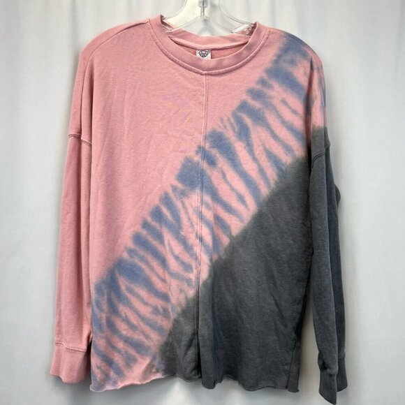 Te Verde Womens Casual Top Multicolor Tie Dye Long Sleeve Crew Neck Raw Hem S - Picture 1 of 11